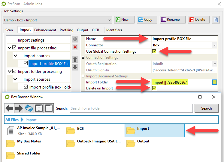 Configuration created to import into EzeScan from a BOX folder without deleting the import file